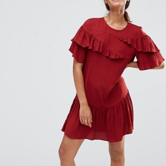 New ASOS Short Sleeve Drop Waist‎ Dress with Ruffles - Picture 2 of 9